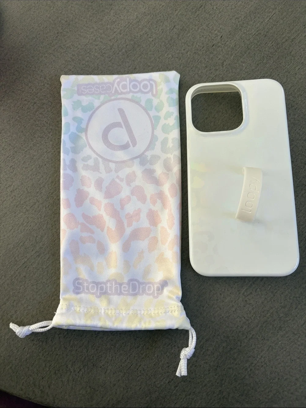 New Loopy White i Phone 13 Pro Case with Loop Grip and Matching Pouch